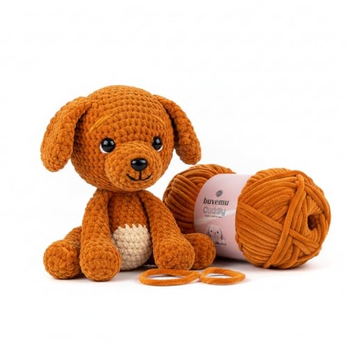 Image of Cuddly Velvet Chenille Yarn, Super Soft Fluffy Bulky for Knitting Crocheting Crafting Blanket Amigurumi, Durable for Shedding, 100 Gram (3.53 Ounces) 109 Yards (100 Meters) (Ochre)