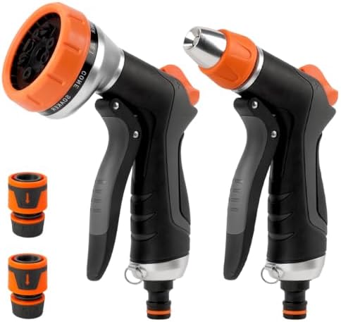 Hoofun 2 Stück Gartenbrause Spritzpistole, 10+2 Funktionen Gartenspritze | Schnellanschluss, Einstellbarer Wasserdurchfluss, Handbrause für Rasen, Haustiere, Garten, Gehweg, Blumen