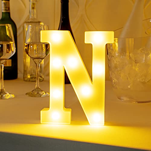 Image of Restaurantware Illumify 6.6 x 1.2 x 8.7 Inch Light Up Letter 1 Durable Marquee LED Light - Letter N Touchproof White Plastic Party Light Keyhole Slot For Parties Weddings Or Special Events