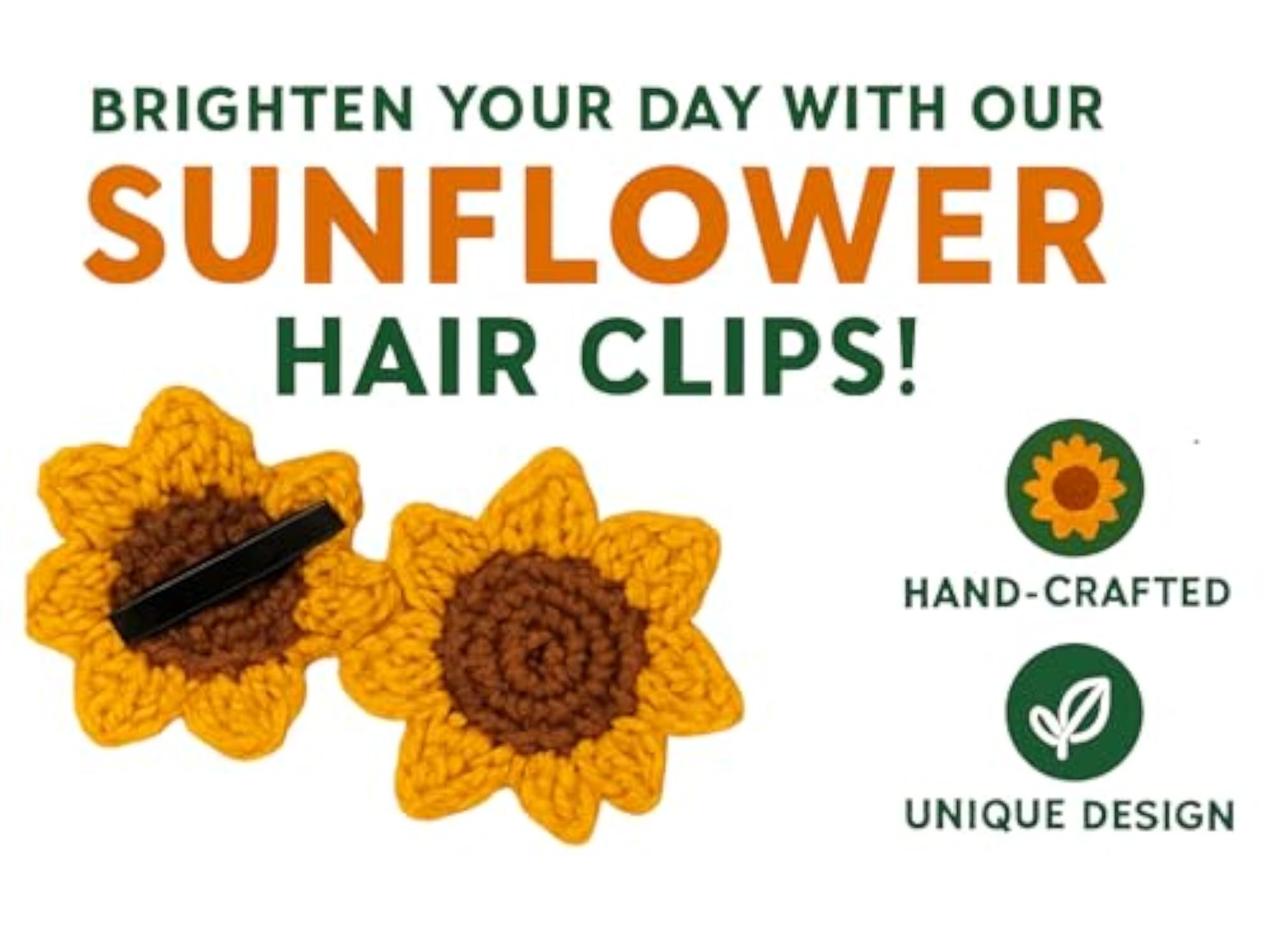 Handcrafted Crochet Sunflower Hair Clips Set of 2, Unique Design