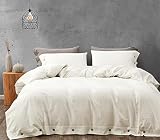 melingo Queen Duvet Covers, White Washed Cotton Duvet Cover Set, Soft, Cooling, Breathable Bedding C