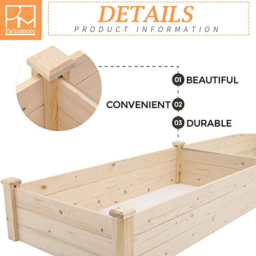 Patiomore 8 Feet Outdoor Wooden Garden Bed Planter Box Kit For Vegetables Fruits Herb Grow Yard Gardening, Natural #TOP4