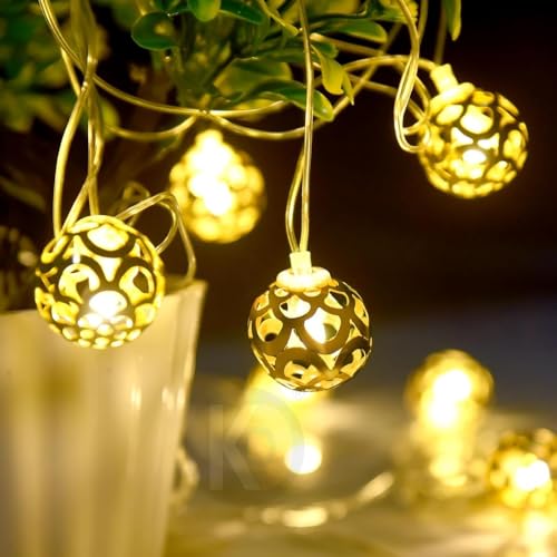Image of K D Metal Ball String Lights for Decoration -14 LED Ball 3.8 Meter Moroccan LED Fairy Lights, Warm Yellow Decorative Lights for Home, Room, Parties & Festivals