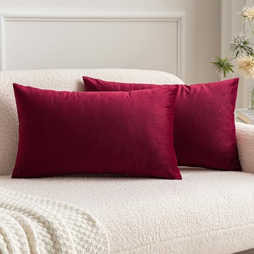 MIULEE 2 Piezas Funda de Cojines Navidad Funda de Almohada de Terciopelo Cojines de Sofá Silla Cama Decorativo para Sala de Estar Dormitorio Salón Funda Cojín 40x60 cm Vino Rojo