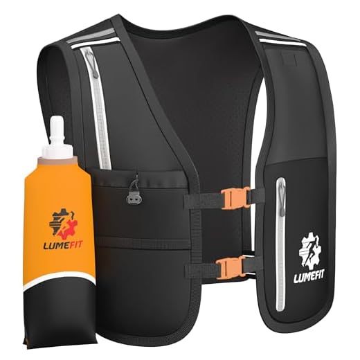 LUMEFIT Chaleco Running Mochila Hidratacion Trail Running con Soporte para Teléfono - 6 Bolsillos y Botella 500ml, Reflectante - Ideal para Senderismo, Maratón, Escalada - para Hombres y Mujeres