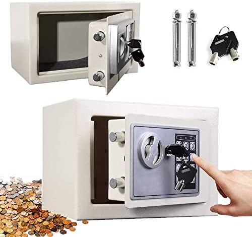 Digital Steel Electronic Security Commercial Digital Safe Security Box, Wall Mounted with 2 Keys for Home Office,White High Security Steel Safe,4.6L