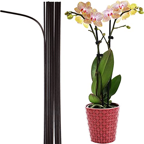 Eesc2Y 10-Pcs 24" Bendable Plastic Coated Metal Steel Garden Plant Support Stakes Sticks For Potted House Plants Indoor, Orchid Flower Stakes - Brown #TOP12