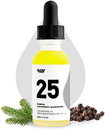 25 Beard Oil Black Spruce and Black Pepper, 100% All-Natural Essential Oil-Based Scented Beard Oil for Men (Bergamot Essential Oil, Organic Jojoba Seed, Grapeseed, and Camellia Oils) โ Way of Will