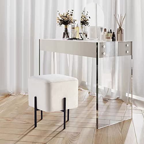 Get Set Style Vanity Stool Chair, Vanity Stool For Makeup Room, Modern Velvet Rectangular Foot Stools Ottoman With Metal Legs, Small Side Table, Extra Seating For Living Room Entryway Office #TOP6