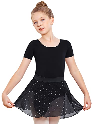 Stelle Ballet/Dance Chiffon Wrap Sparkle Skirt For Toddler/Baby/Girls/Kids(Black Shiny Skirt/Pull On, 7-9 Years) #TOP1
