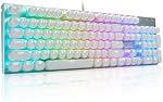 HUO JI E-Yooso Z-88 Retro Mechanical Gaming Keyboard, Programmable RGB Backlit, Blue Switches - Clicky, Typewriter Style,104 Keys Hot Swappable for Mac, PC, White