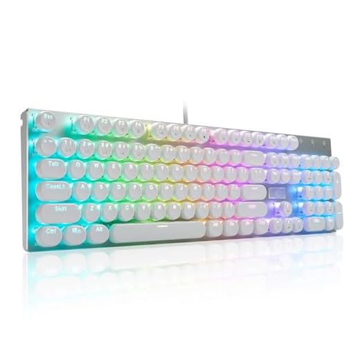 HUO JI E-Yooso Z-88 Typewriter Style Mechanical Gaming Keyboard USB Wired, Programmable RGB Backlit, Blue Switches - Clicky, Software Supported, Retro 104 Keys for Mac, PC, White