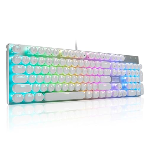 HUO JI E-Yooso Z-88 Wired Typewriter Style Mechanical Gaming Keyboard, Programmable RGB Backlit, Blue Switches - Clicky, USB-C Cable, Metal Panel, 104 Double-Shot Keycaps for PC, White by HUO JI - Used condition - US$33.81