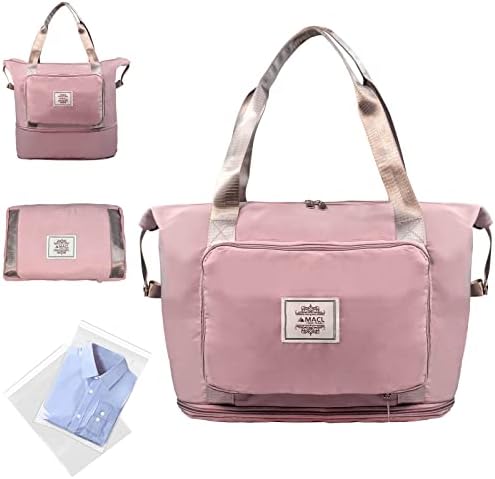 Macl Large Capacity Folding Travel Bag,Portable Travel Lightweight Waterproof Oxford Duffel Fabric Bag,Dry&Wet Separation Overnight Shoulder Bag,Carry Luggage Bag for Expandable Weekender Sports, Gym, Vacation (Pink) 1 Macl Large Capacity Folding Travel Bag,Portable Travel Lightweight Waterproof Oxford Duffel Fabric Bag,Dry&Wet Separation Overnight Shoulder Bag,Carry Luggage Bag for Expandable Weekender Sports, Gym, Vacation (Pink)