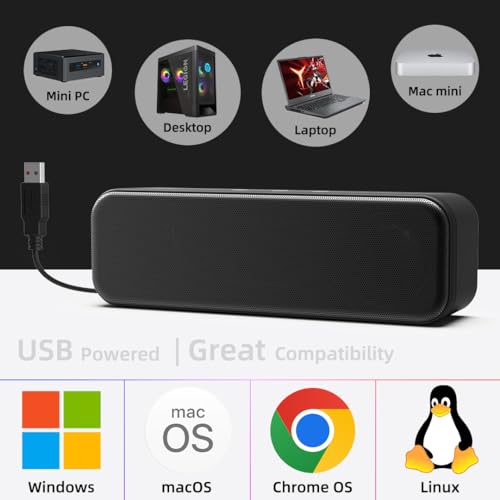 [Upgraded] USB Computer Speakers for Desktop PC, Laptop | Plug-N-Play | Small Soundbar with Crystal-Clear Sound, Loud Volume, Deep Bass, Touch Control, Compatible with Windows, macOS, ChromeOS, Linux - Thumbnail 5