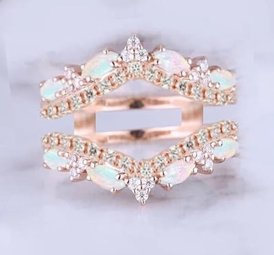 J.C 2.00 Ctw Marquise Cut Created Fire Opal Wrap Ring Guard Enhancer Sterling Silver Engagement Anniversary Ring 14k Rose Gold Plated