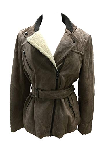 Coach 83822 Winter Belted Motorcycle Jacket Leather Suede Taupe Belted (Small)