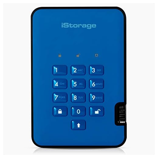 iStorage diskAshur2 HDD 1 TB – säker bärbar extern hårddisk – lösenordsskydd, damm- och vattenbeständig, kompakt – maskinvarukryptering. USB 3.1 IS-DA2-256-1000-BE, blå/svart