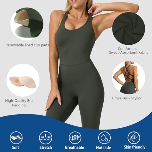Image of LOVESOFT Workout Jumpsuits for Women Sleevesless Bodycon Backless Unitard