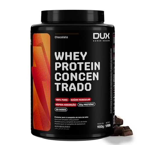 DUX HUMAN HEALTH Whey Protein Concentrado 900g Chocolate – 23g de Proteína e 5g de BCAAs por Porção