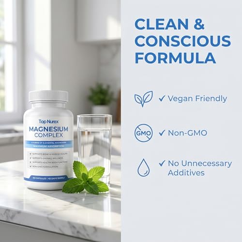 Image of Top Nurex Magnesium Complex for Women & Men,1000mg High Absorption Blend, 8 Magnesium Forms Including Glycinate, Citrate & Malate, Daily Nutrient Support, Vegan Non-GMO, 90 Capsules (1 Pack)
