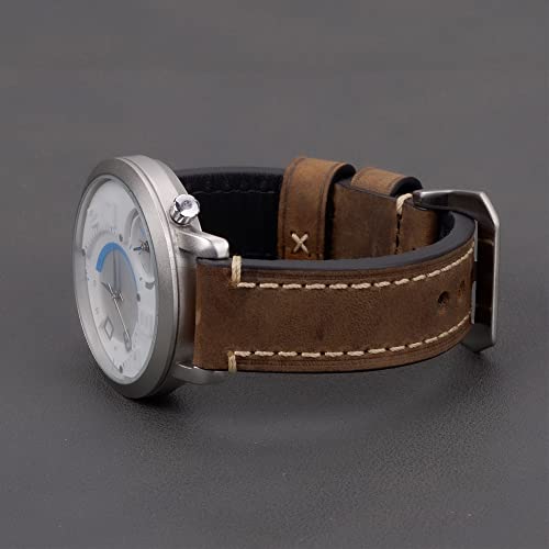 Eache Brown Leather Watch Bands For Men,24Mm Crazy Horse Leather Watch Straps,Genuine Leather Watchband For Men Dark Brown With Silver Buckle #TOP2