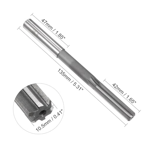 QUARKZMAN Maschine Reibahle 10,5 mm, H7 HSS Drehmaschinen Futterreibahlen mit 6 geraden Schneiden, Runder Schaft Fräswerkzeug, Metrischer Maschine Reibahle für Edelstahl-Metalllöcher