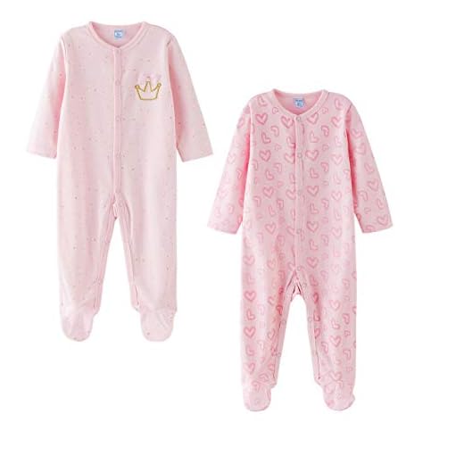 Amomí Pijama Niña, Pelele Niña,100% Algodón para Bebé Niña, Pack de 2 Pcs, Pelele Bebé Niña Manga Larga 0-24 Meses (18 Meses, 71124+71130)
