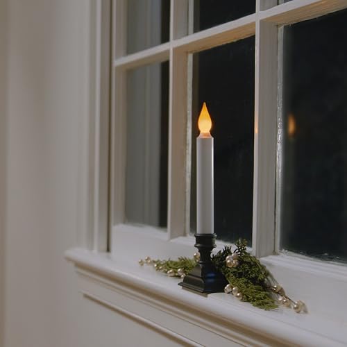 Image of 612 Vermont Battery Operated LED Window Candles with Timer, Antique Bronze | Flickering Amber Flame, Flameless Christmas Window Sill Lights, 9.75 Inches Tall, VT-1206A, 4-Pack