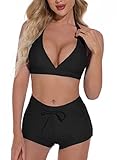 bikini push up h&m Estilo: este traje de baño de dos piezas es un traje de baño de cobertura moderada para mujeres, la parte superior del bikini con cuello en V profundo combina con la parte inferior de los pantalones cortos, simple, lindo y sexy.