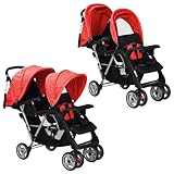 Tandem-Kinderwagen, Stahl, Rot und Schwarz, für Zwillinge oder Geschwister, bis 30 kg, 6-36 Monate