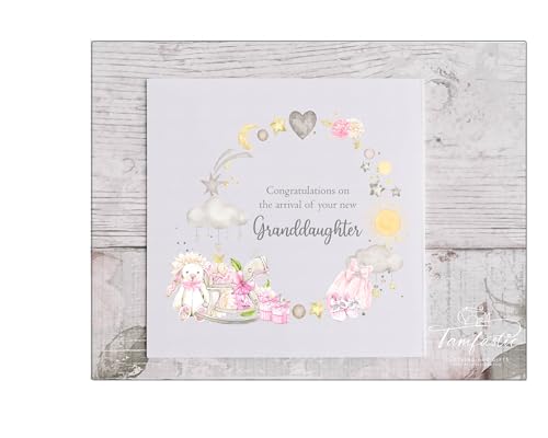 New baby Girl card, Granddaughter card, Congratulations to the new grandparents, Pink baby wreath, New Baby Card Granddaughter.