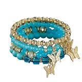 FROLDDRW Bracciale Gift Women Butterfly Multiyer Bracciale Perline-Azzurro