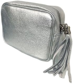 LeahWard Women's Small Real Leather Cross Body Bags Tassel Party Event Holiday Shoulder Handbags J65 (Silver)