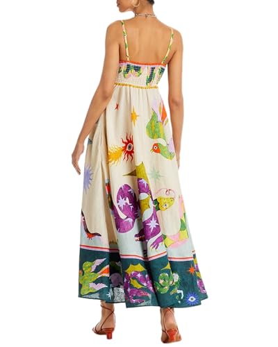 TOOPYNOI Women's Summer Spaghetti Strap Boho Sundress 2025 Square Neck Smocked Casual Flowy Swing Beach Graffiti Maxi Dress4