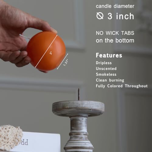 Mozeal Hand-Poured, 3 Inch Orange Round Ball Candles - Elegant Orange Round Pillar Candles Set Of 3 thumb #2