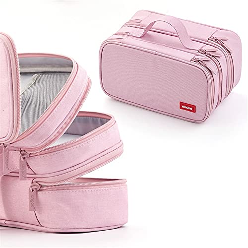 Trousse de grande taille à 3 couches - Avec fermeture éclair - Pour fournitures scolaires et de bureau - Rose Cover