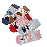 Poliiro 5Pair Anime Socks,Jujutsu Character Socks Casual Cotton Anklet Socks For Men Women