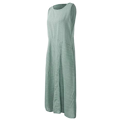 Vestido longo casual listrado de linho de algodão sem mangas Romacci, Verde, L