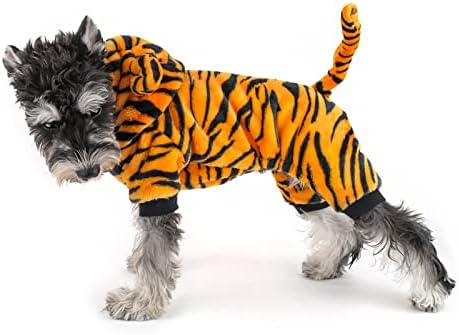 Dr.NONO Tiger Costume - Cosplay Costume for Small Dogs and Cats - Yellow and Black Velvet Pet Clothes - Warm Apparel Winter Pet Tiger Costume - Dog Outfits for Christmas, Cosplay and Birthday Parties
