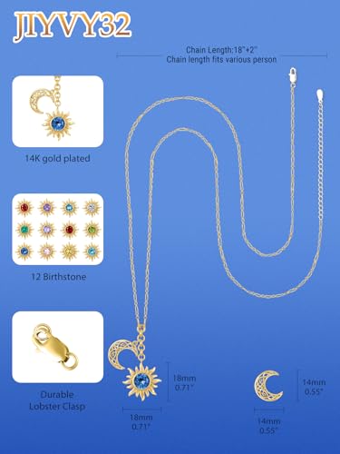 Sun and Moon Necklace for Women, 14K Gold Exquisite Birthstone Necklace Jewelry Gift for Wife Mom Her Wedding Anniversary, Birthday2