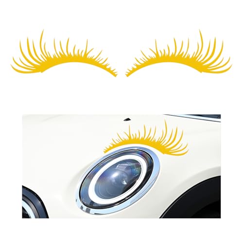 Image of KVAEY 2 PCS Car Headlight Eyelash Stickers, Cute Fake Eyelashes Decal for Bumper Auto Body Window, Waterproof Reflective PET Charming Eyelash Sticker Funny Decor for Car SUV Truck (Yellow)