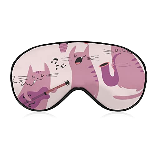 Masque de sommeil Funny Cats in Jazz Sleep Masque pour les yeux bandeau avec sangle réglable Note de musique Soft Eye Cover pour bloquer les lumières