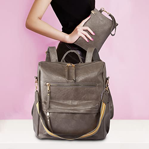 K.e.j. Women Backpack Purses Fashion Leather Backpack Purse 2-Pcs Travel Backpack Handbag Satchel Bags Ladies Shoulder Bag #TOP7