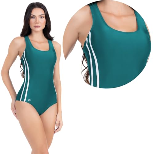 Kit Maiô Natação + Touca Respirável Body Esportivo Confortável Todo Forrado Sem Bojo Costuras Reforç