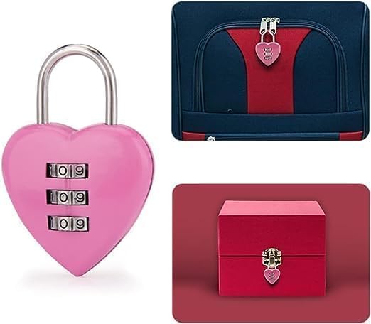 Image of 2Pcs Pink Love Heart Shape Combination Padlock for Girls Women, Mini 3-Digit Password Resettable Code Locker Lock for School Pink Combination Locks Padlocks and Hasps