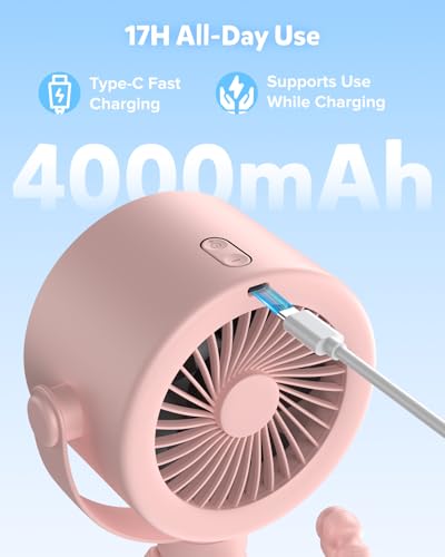 Image of AMACOOL Baby Stroller Fan, Rechargeable Portable Clip on Fan, 17H Cooling | LED Display, 360Rotate, 5 Speeds Personal Cooling Fans for Car Seat, Crib, Travel, Camping, Baby Essentials Registry Gifts