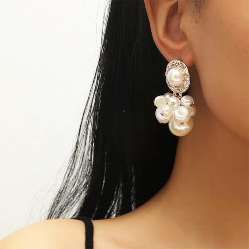 Chunky Geometric Cluster Pearls Drop Earrings, Baroque White Red Big Pearl Dangle Statement Earrings Trendy Exaggerated Pearls Jewelry for Women3