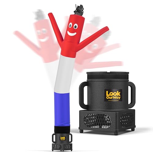 Image of LookOurWay Air Dancers Wacky Waving Inflatable Tube Guy - 7ft Tall Inflatable Advertising Waving Dancing Man with Sky Dancer Blower - Red /White /Blue