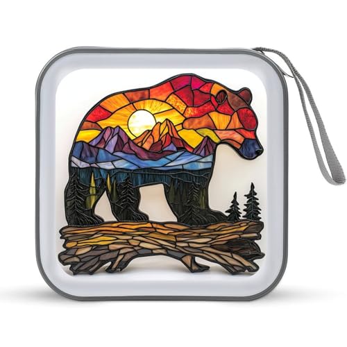 DuduYH Bear Silhouette Sunset Mountain Landscape CD Case DVD Storage Case Portable
